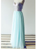 Silver Sequin Tiffany Blue Chiffon Elegant Prom Dress